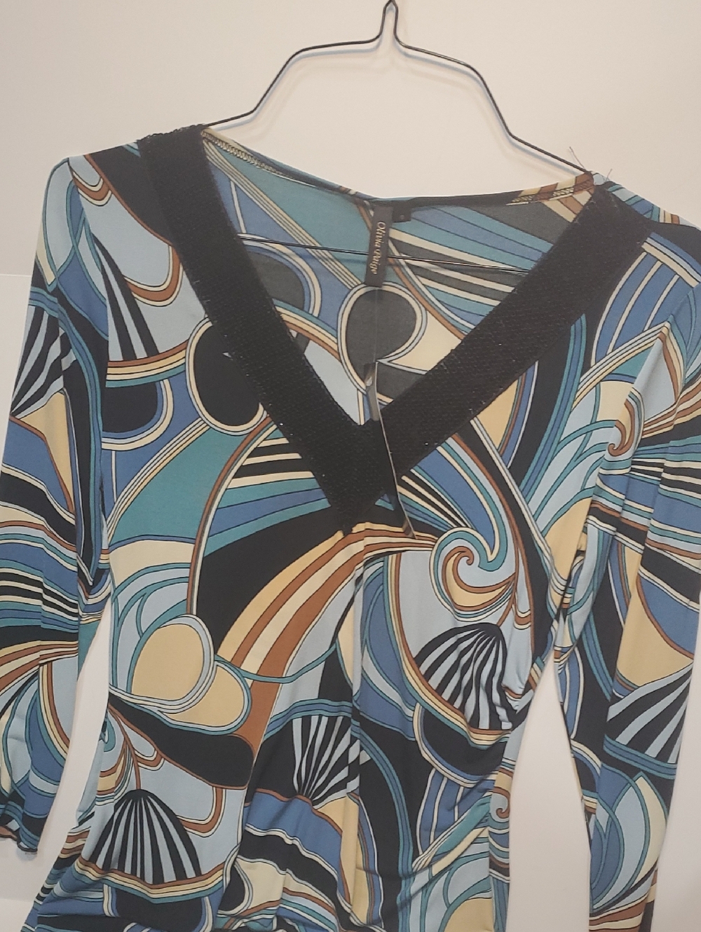 Catherine Malandrino Blue Multi-Print V-Neck Blouse